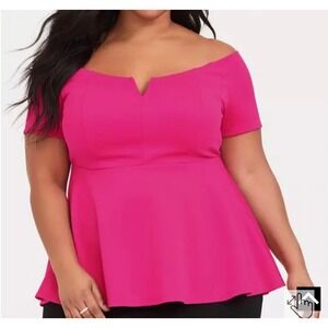 Torrid Women's Plus Size Pink Off Shoulder Peplum Top 2X NWT Retail $45